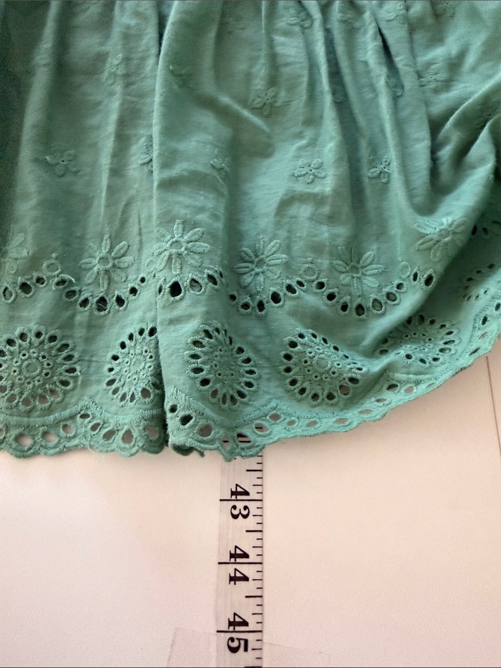 easel Eyelet Soft Pastel Green 100% Cotton Tiered Trapeze Dress (L) Cottagecore - Picture 11 of 13